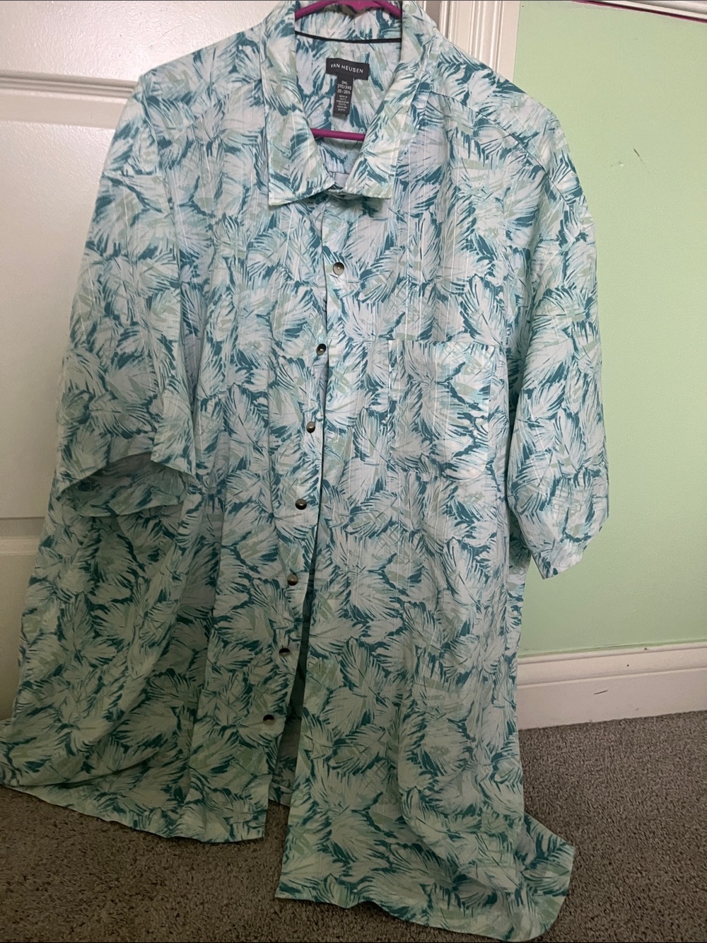 Van Heusen Light Teal Palm-Print Short-Sleeve Shirt Jacket